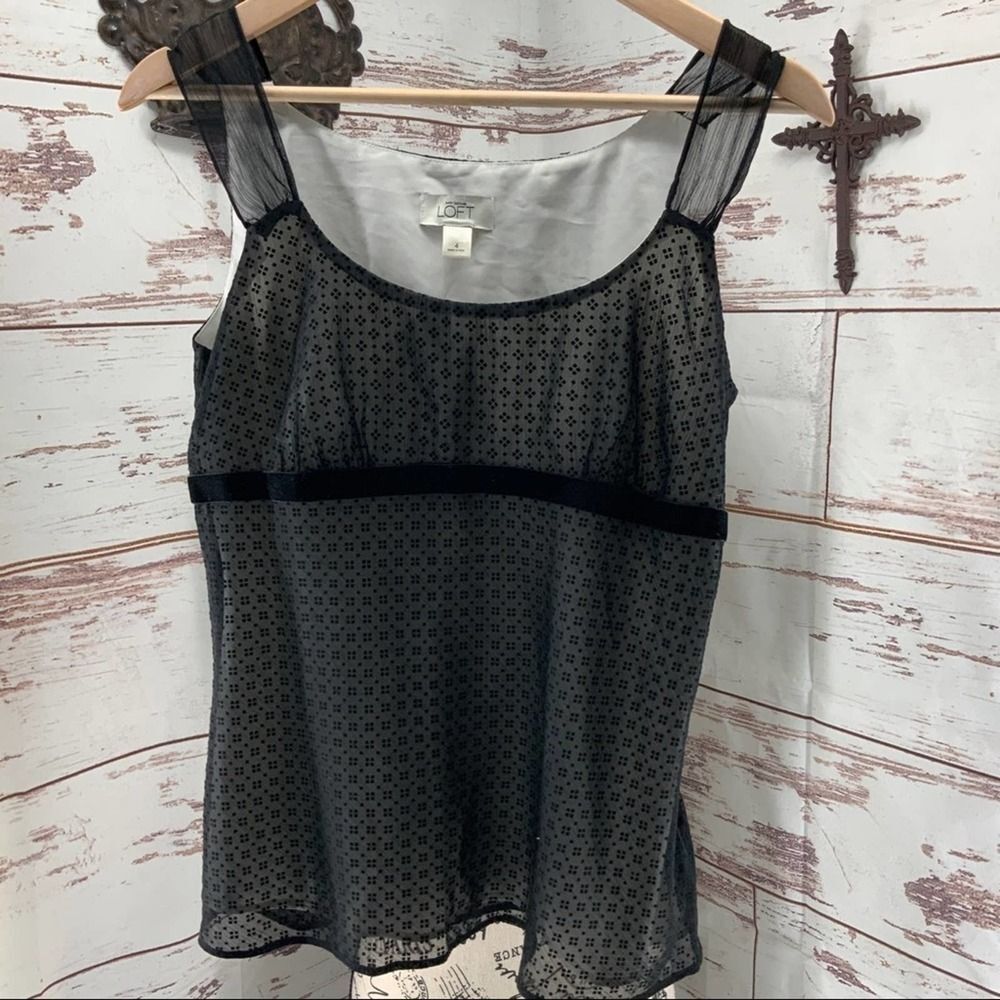Ann Taylor  Fairy Core Black Sheer Empire waist Boho Romantic Top Shirt 4  Small